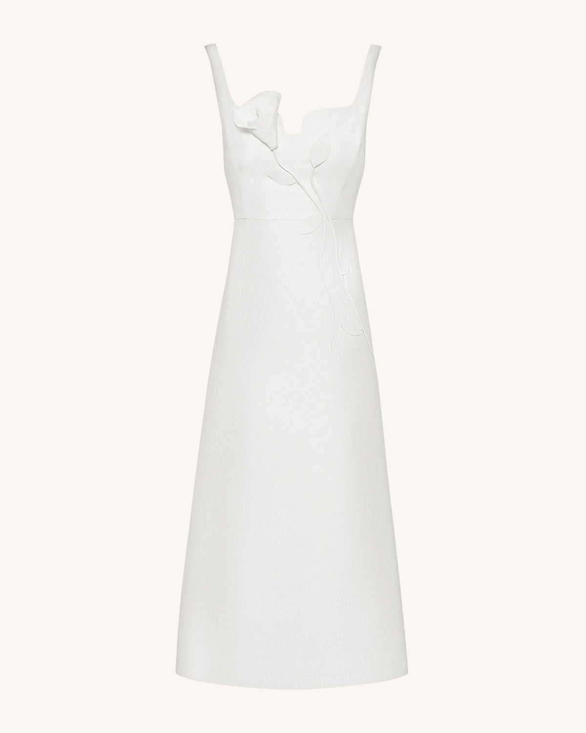 3D Vine-Appliqué Asymmetric Sweetheart Gown - White