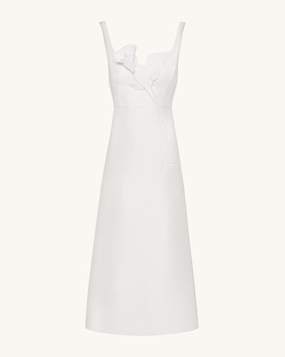 3D Vine-Appliqué Asymmetric Sweetheart Gown - White