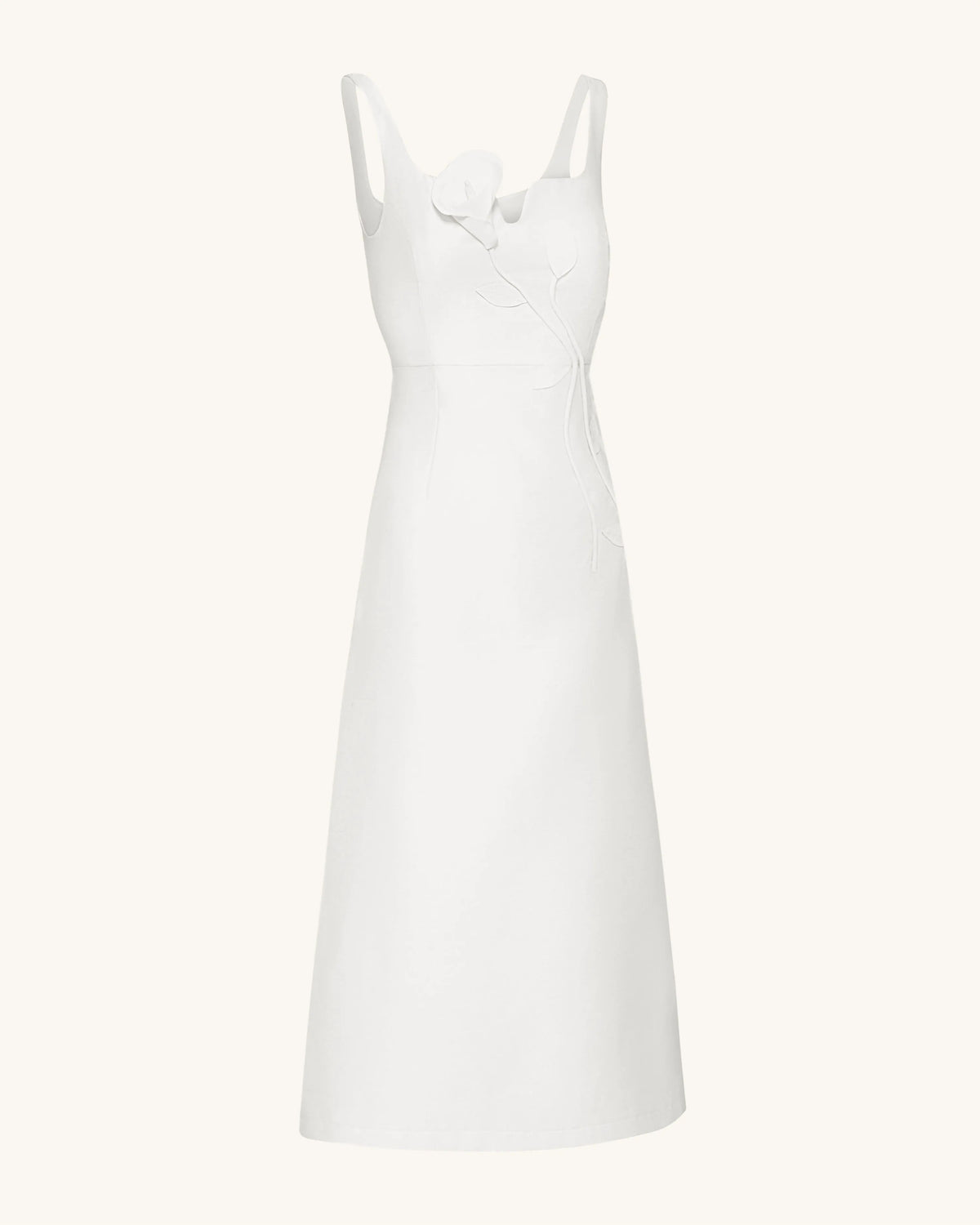 3D Vine-Appliqué Asymmetric Sweetheart Gown - White