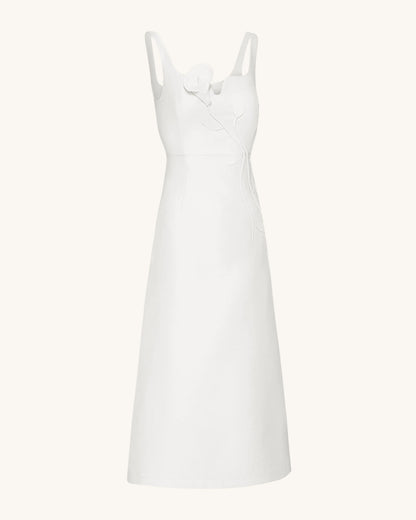 3D Vine-Appliqué Asymmetric Sweetheart Gown - White