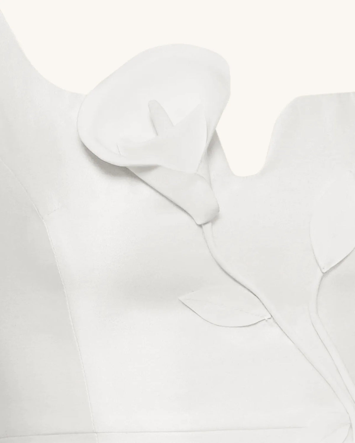 3D Vine-Appliqué Asymmetric Sweetheart Gown - White