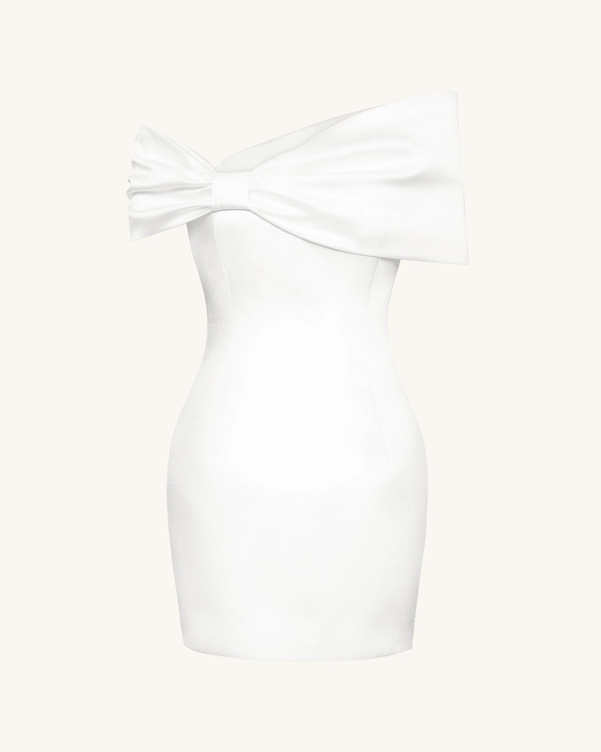 Satin Asymmetric Bow Mini Dress - White