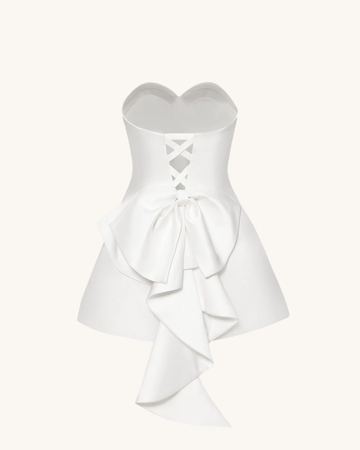 Satin Strapless Bow-Back Mini Dress - White