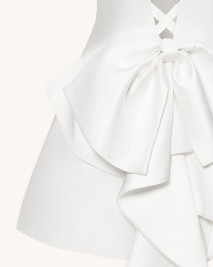Satin Strapless Bow-Back Mini Dress - White