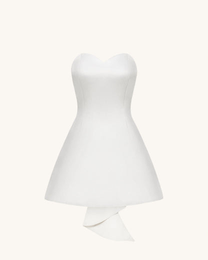 Satin Strapless Bow-Back Mini Dress - White