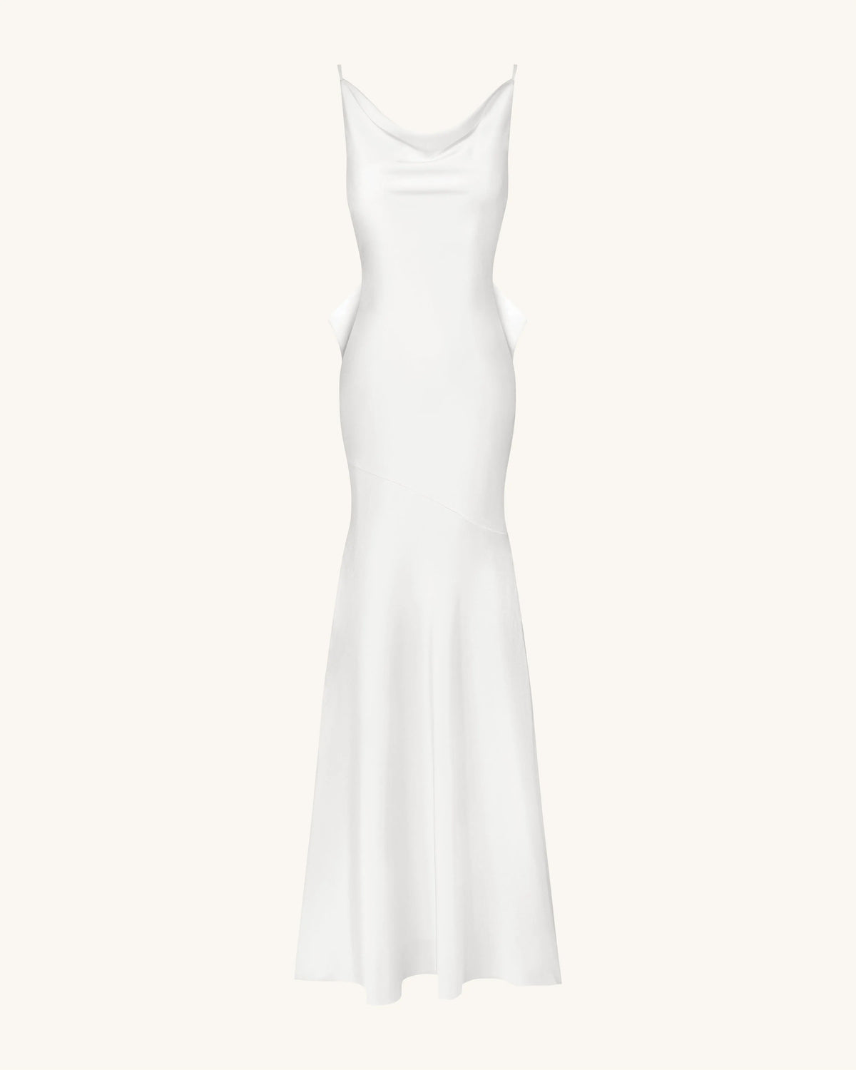 Satin Cowl-Neck Bow-Back Maxi Dress - White