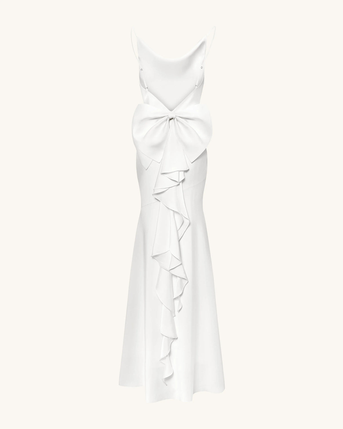 Satin Cowl-Neck Bow-Back Maxi Dress - White