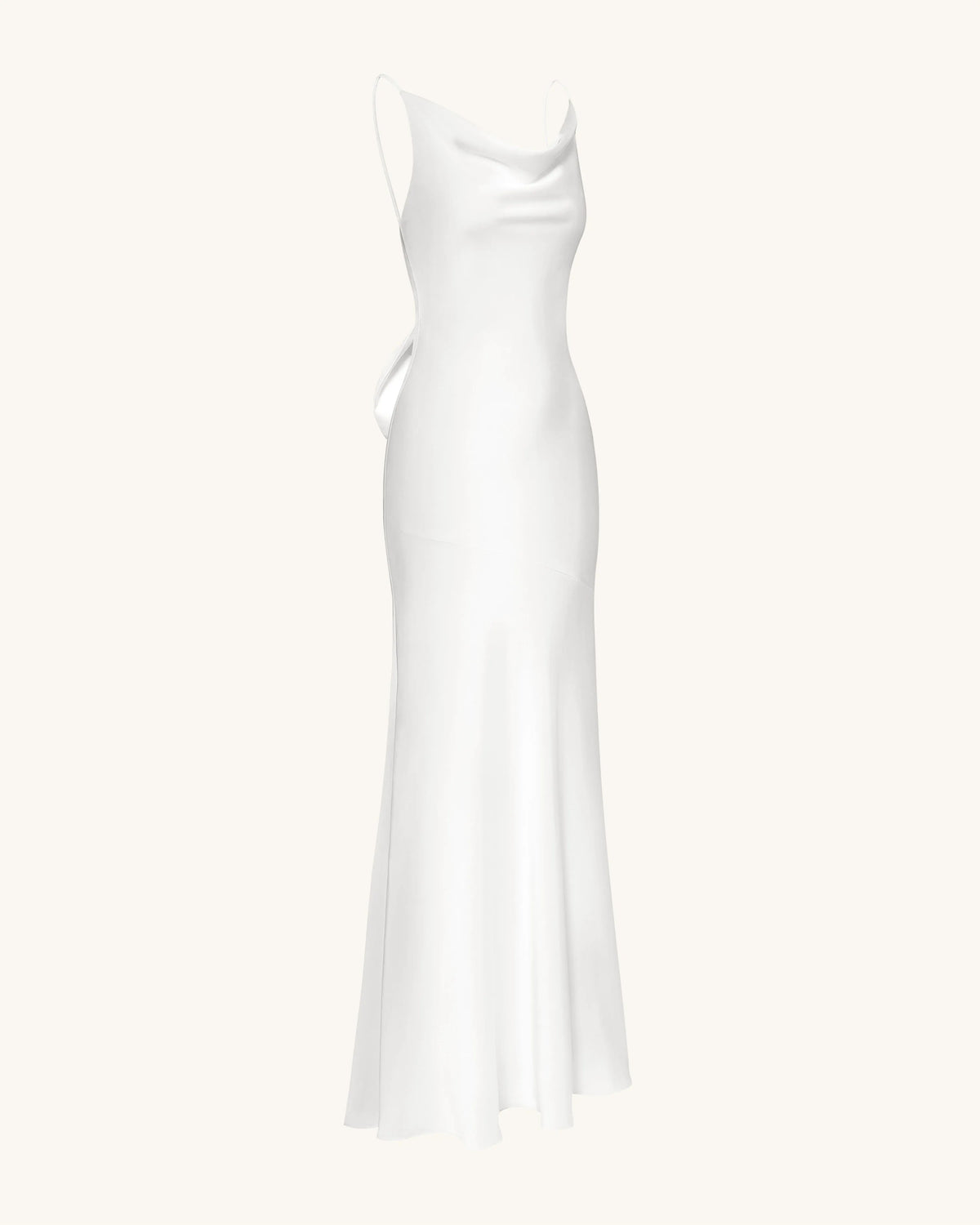 Satin Cowl-Neck Bow-Back Maxi Dress - White