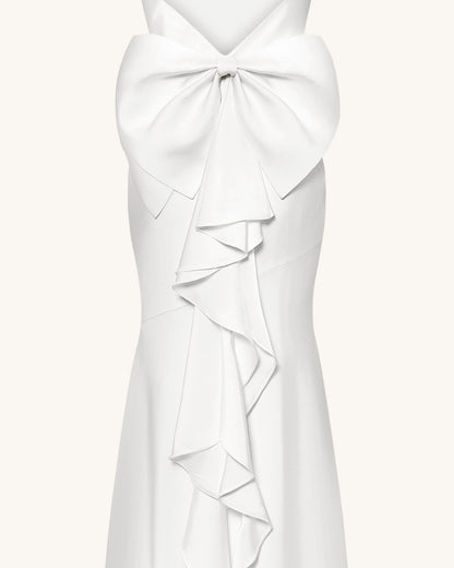 Satin Cowl-Neck Bow-Back Maxi Dress - White