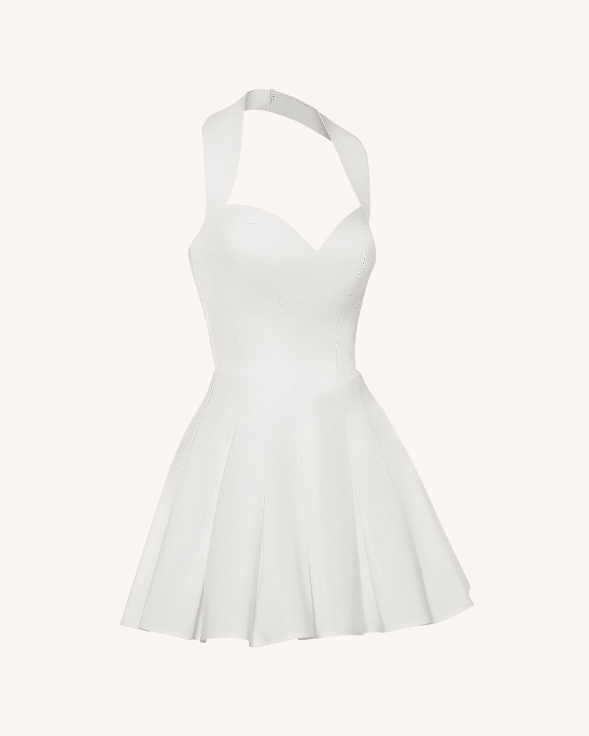 Pleated Bustier Halter Mini Dress - White