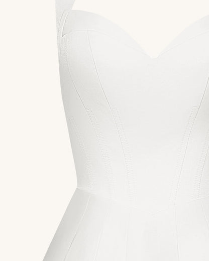 Pleated Bustier Halter Mini Dress - White