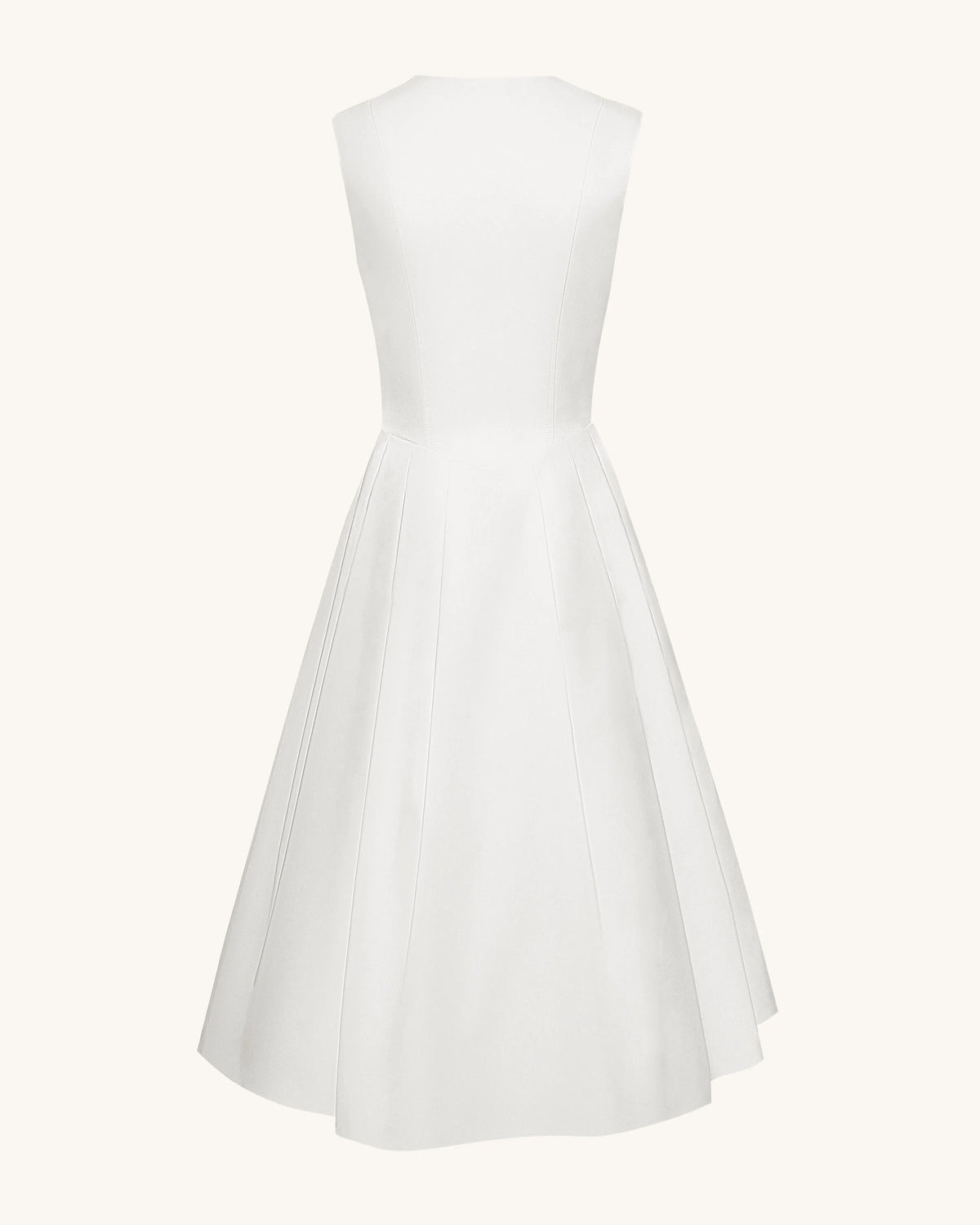 Front V-Neck Pleated Midi Dress - White