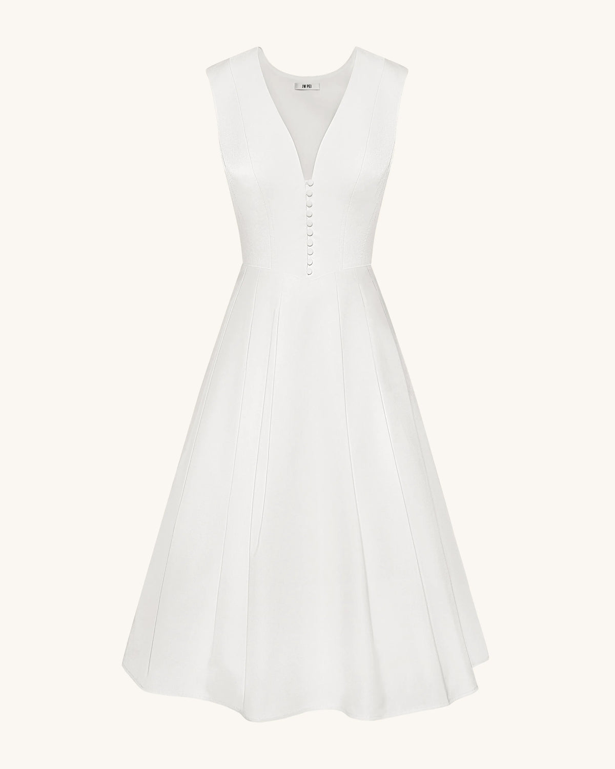 Front V-Neck Pleated Midi Dress - White