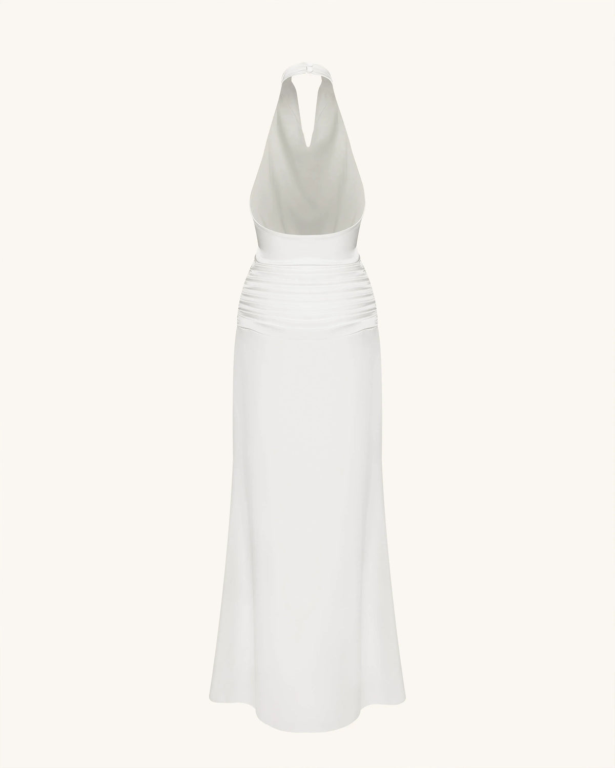 Satin Cowl Neck Ruched Maxi Gown - White