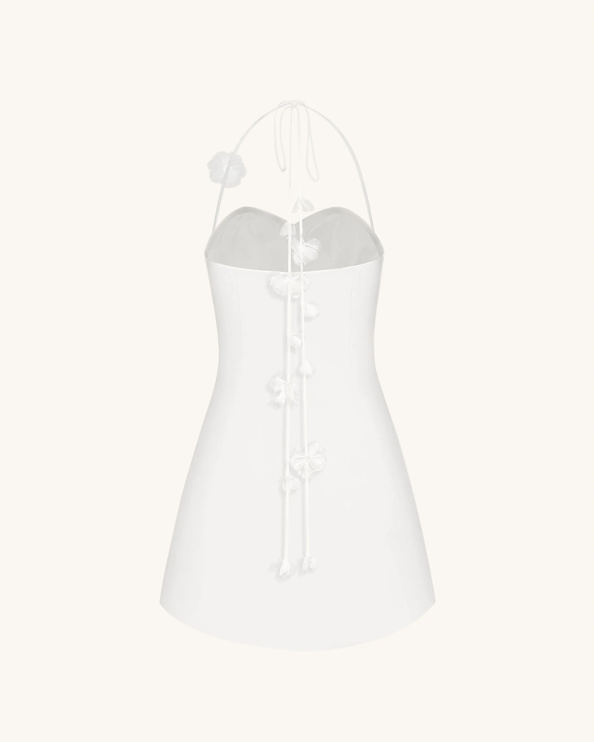 Floral Ruched Halter Mini Dress - White