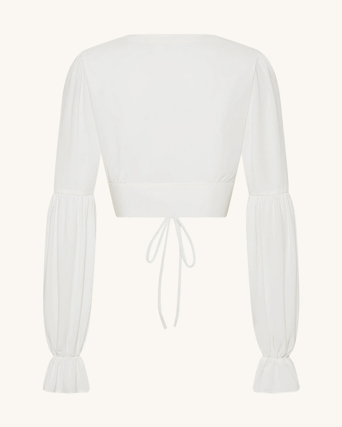 Chiffon Lantern-Sleeve Tie-Front Cropped Blouse - White
