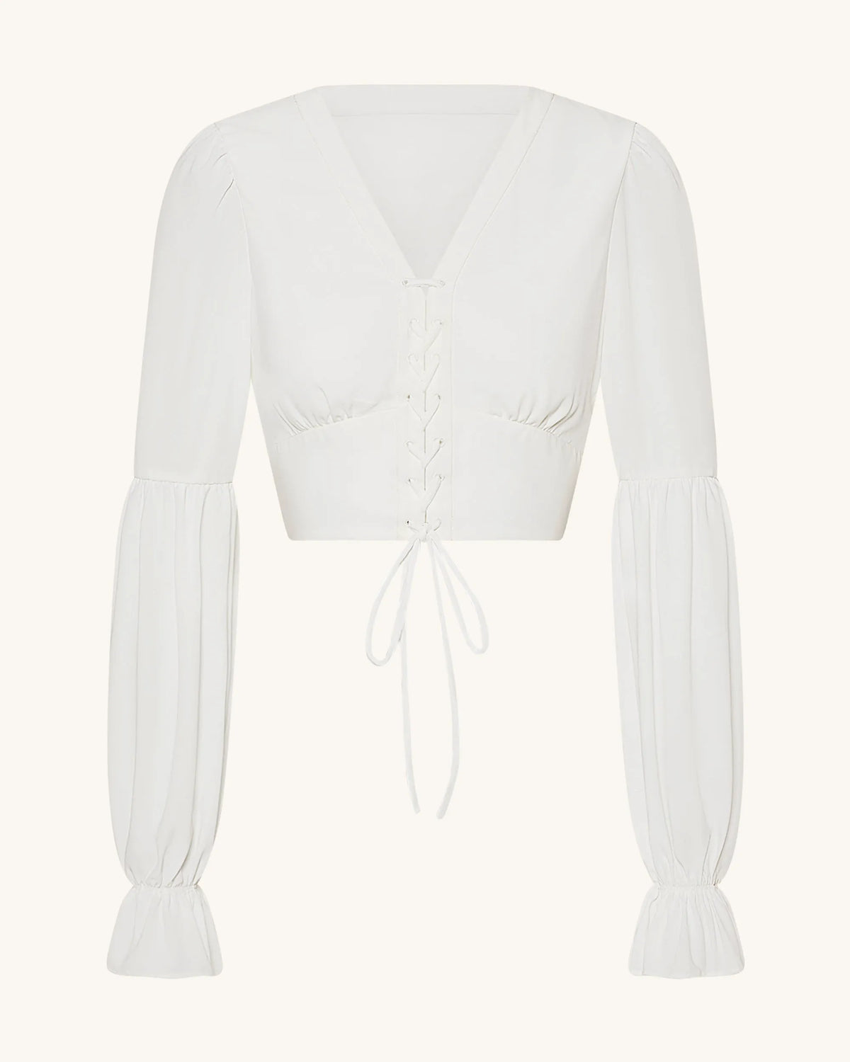 Chiffon Lantern-Sleeve Tie-Front Cropped Blouse - White