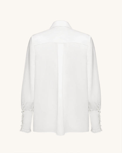 Ribbon Tie Balloon Sleeve Blouse - White