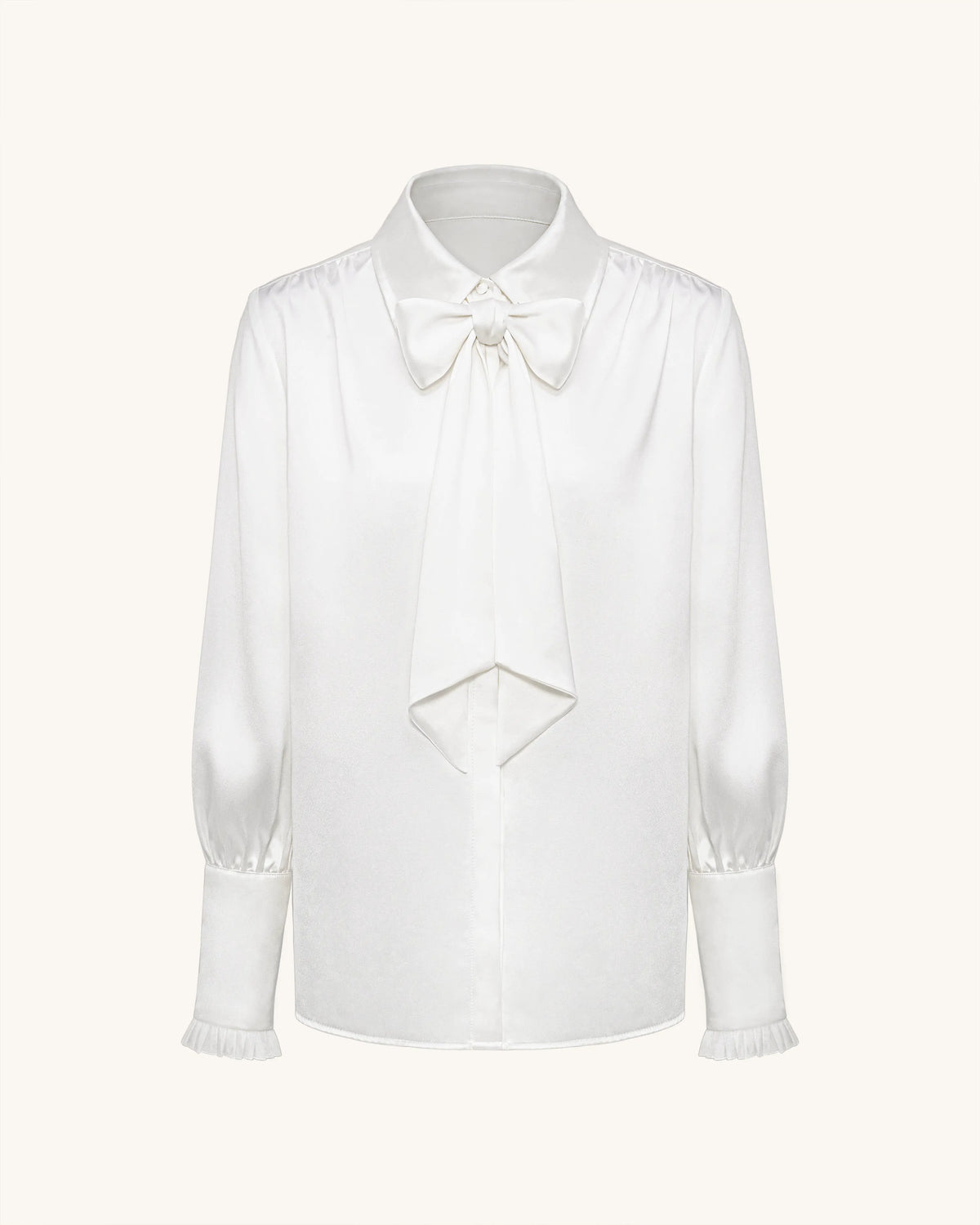 Ribbon Tie Balloon Sleeve Blouse - White