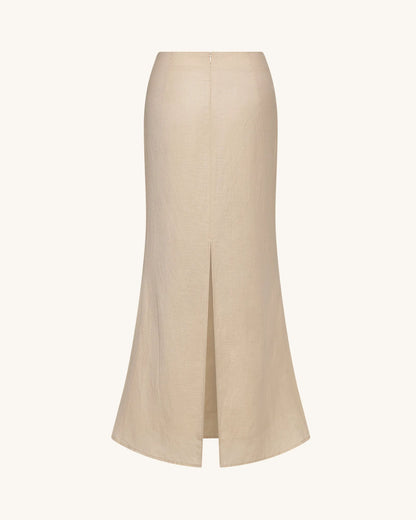 Linen Corded Embroidery Maxi Skirt - Natural