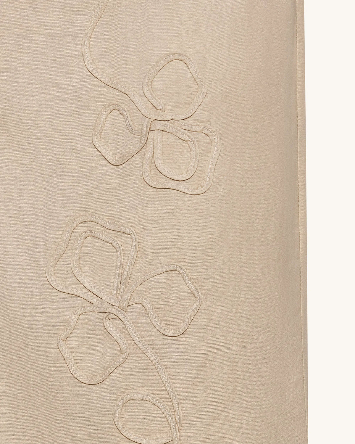 Linen Corded Embroidery Maxi Skirt - Natural