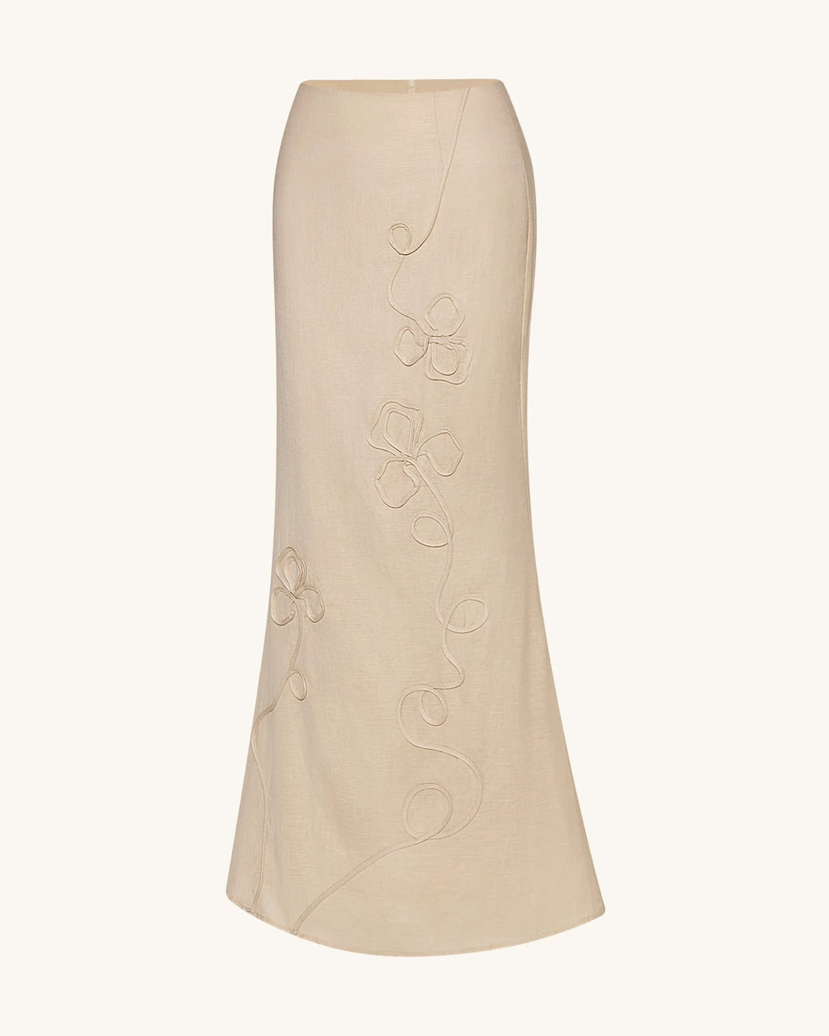 Linen Corded Embroidery Maxi Skirt - Natural