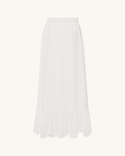Drawstring Chiffon Maxi Skirt - White