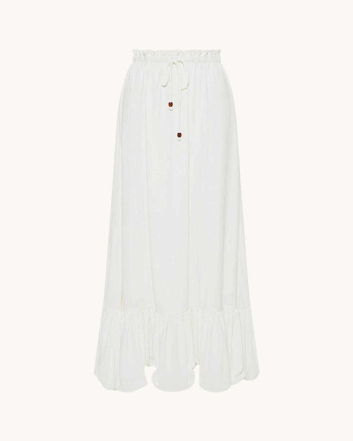 Drawstring Chiffon Maxi Skirt - White