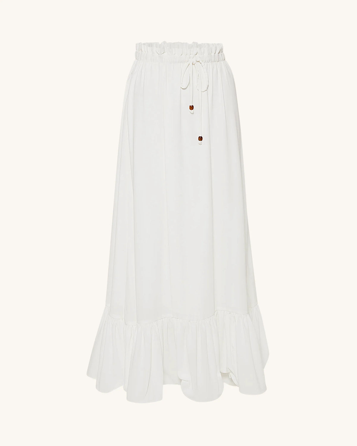 Drawstring Chiffon Maxi Skirt - White