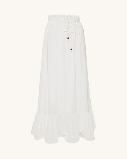 Drawstring Chiffon Maxi Skirt - White