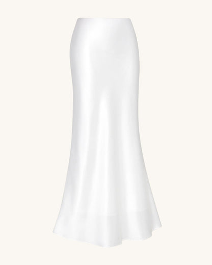 Liquid Satin Mermaid Maxi Skirt - White