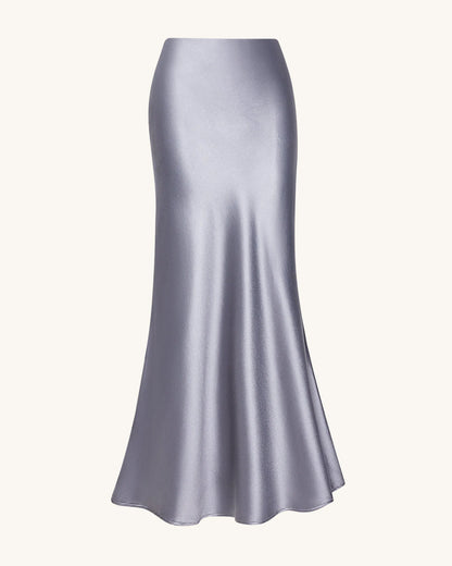 Liquid Satin Mermaid Maxi Skirt - Silver