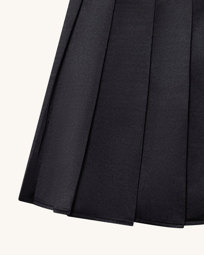 Satin Pleated Mini Skirt - Black