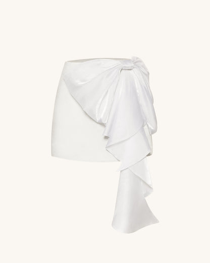 Cascading Bow Mini Skirt - White