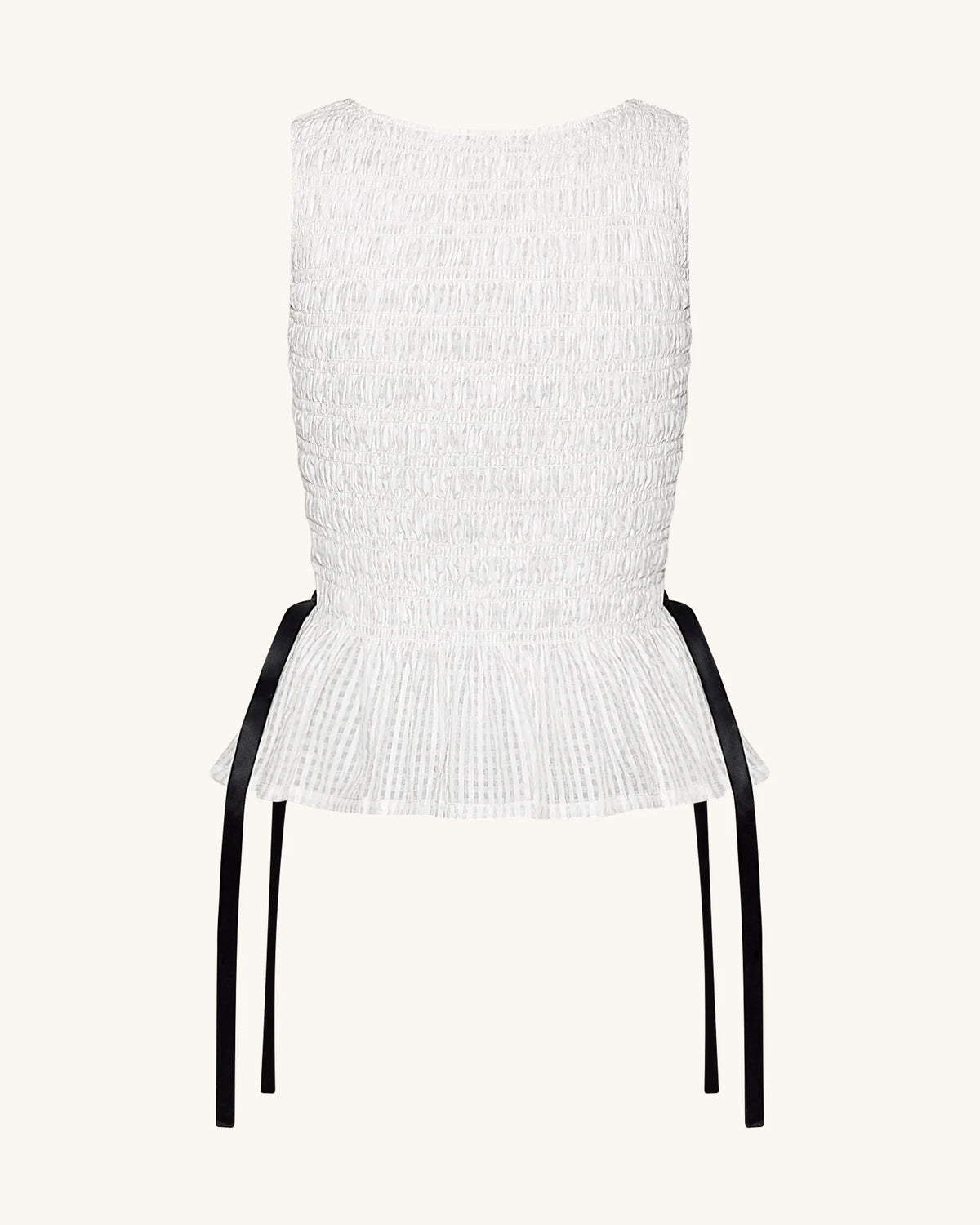 Smocked Peplum Sleeveless Top - White