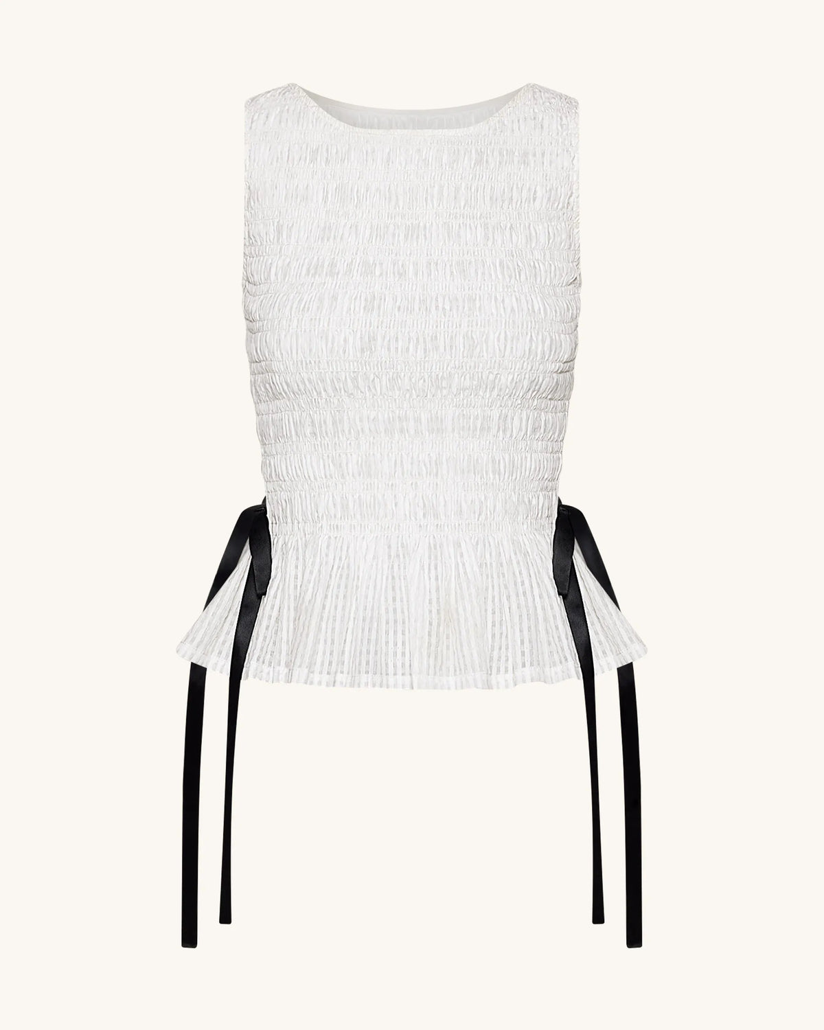Smocked Peplum Sleeveless Top - White