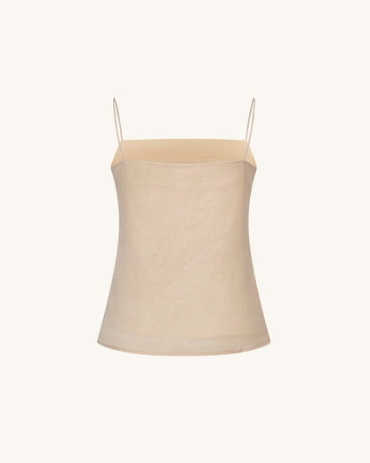 Linen Corded Embroidery Strappy Camisole - Natural