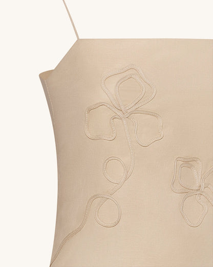 Linen Corded Embroidery Strappy Camisole - Natural