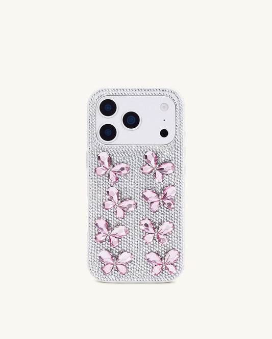 Butterfly Crystal Phone Case - White