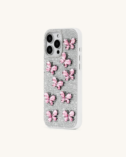 Butterfly Crystal Phone Case - White