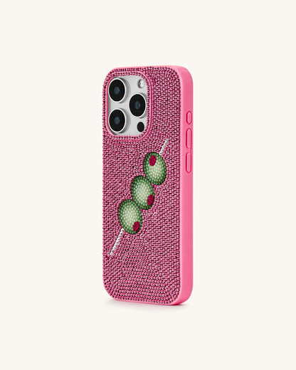 Olive Skewer Rhinestone Phone Case – Pink