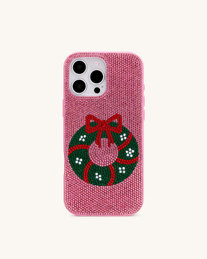 Holiday Wreath Bling Phone Case - Pink