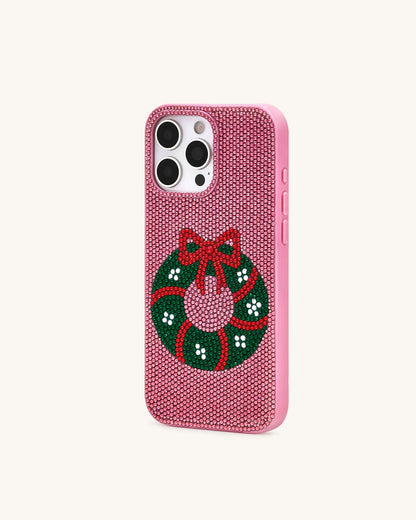 Holiday Wreath Bling Phone Case - Pink