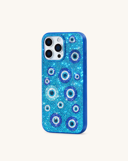 Evil Eye Artificial Crystal Embellished Phone Case - Blue