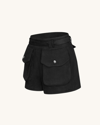Abigail High-Waisted Utility Shorts - Black