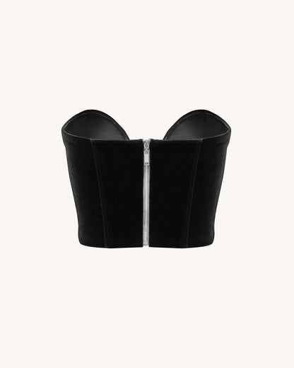 Anna Low-cut Velvet Corset Top - Black
