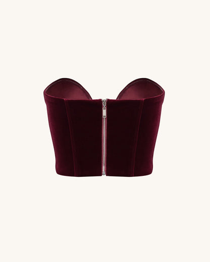 Anna Low-cut Velvet Corset Top - Claret