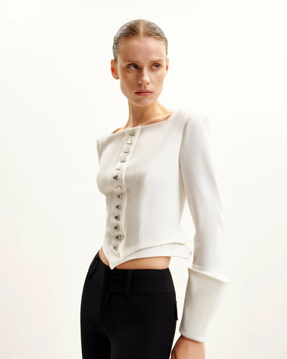 Lydia Corset-Inspired Blazer - White