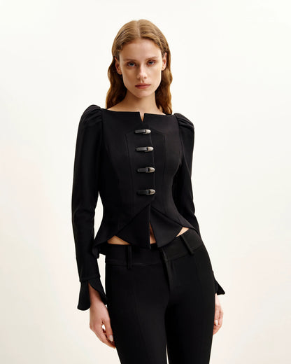Olivia Puff Shoulder Blazer - Black
