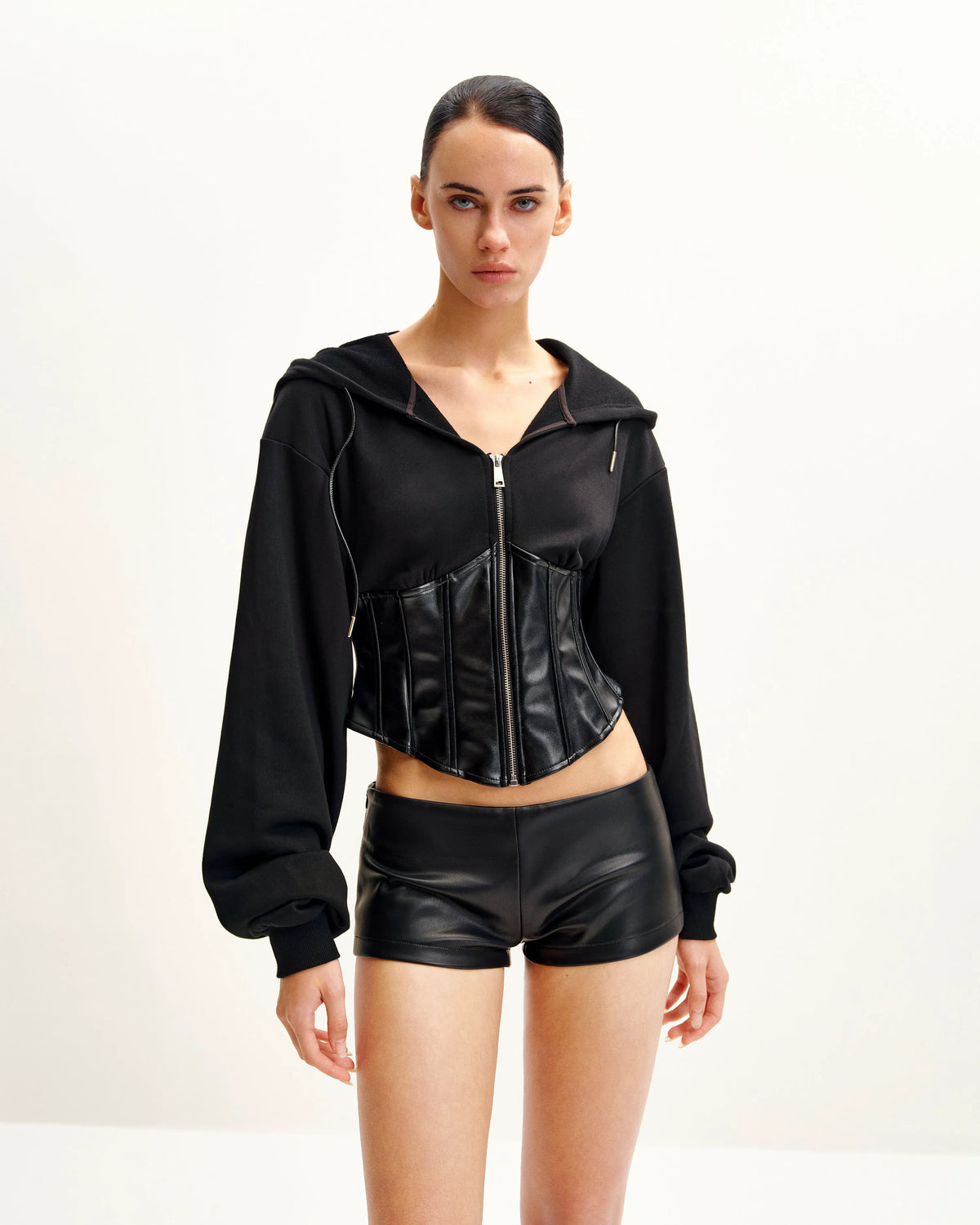 Valentina Structured Corset Hoodie - Black